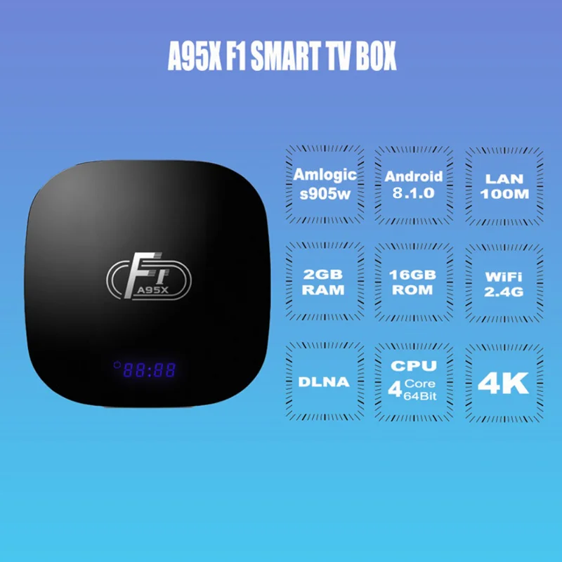 

Mini TV BOX A95X F1 Android 8.0 Smart TV Box 2GB DDR3 RAM 16GB ROM Quad Core S905W 2.4G WiFi 4K HD Media Player Set Top Box