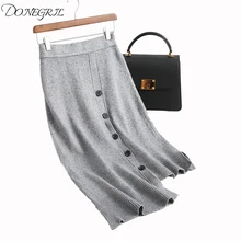 Новинка Осень-зима, модная Асимметричная однобортная свободная прямая юбка для женщин