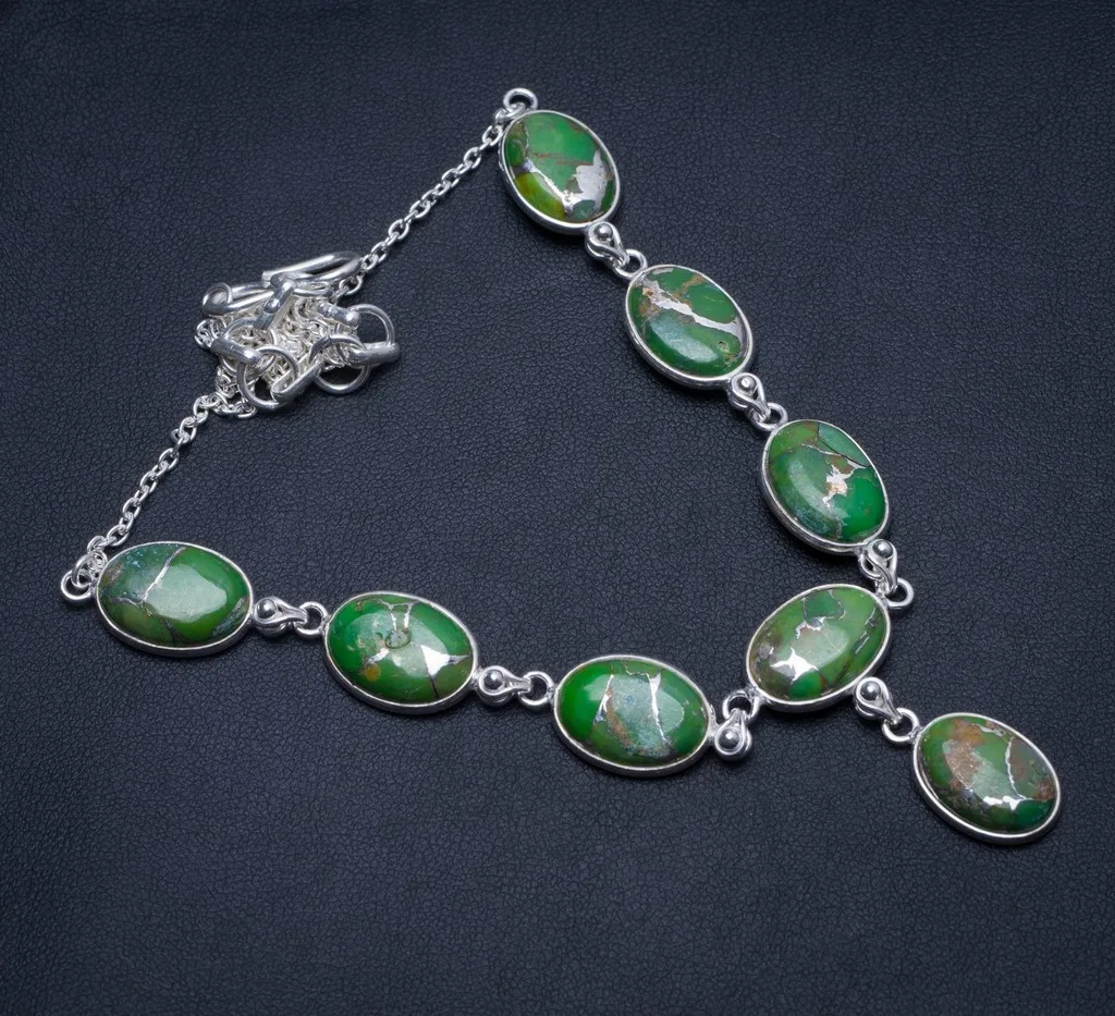 

Natural Variscite Handmade Vintage 925 Sterling Silver Y Necklace 17.5" T8600