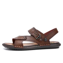 Летние мужские сандалии дышащие кожаные мужские пляжные сандалии брендовая мужская повседневная обувь удобные повседневные дешевые сандалии без шнуровки