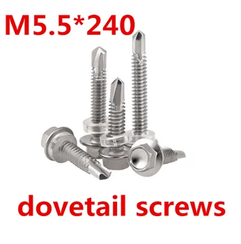 

100pcs/lot M5.5*240 hex flange self drilling dovetail screws 410 stainless steel