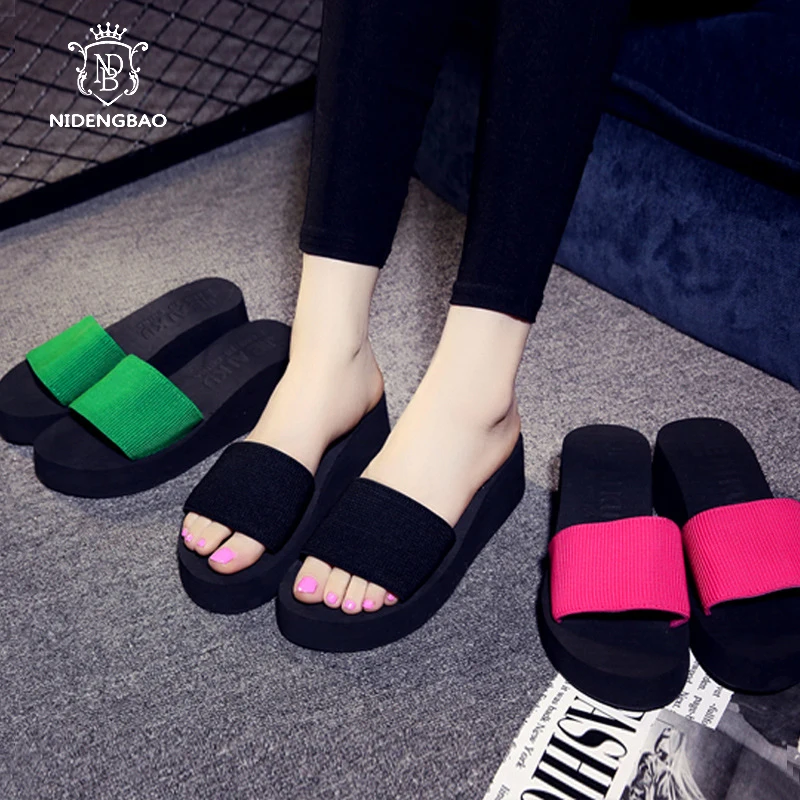 

New Summer Women Slippers Wedges Beach Shoes Woman Sandals Thick Bottom Heighten Female Flip Flops Women's Slates Slaps