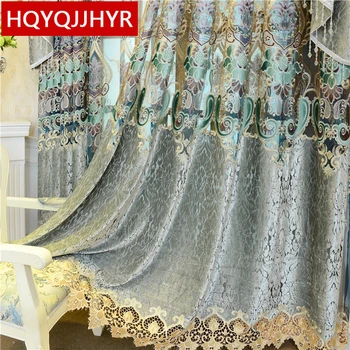 

European crack style luxury embroidered villa Valance curtains for Living Room with high quality Voile Curtain for Bedroom