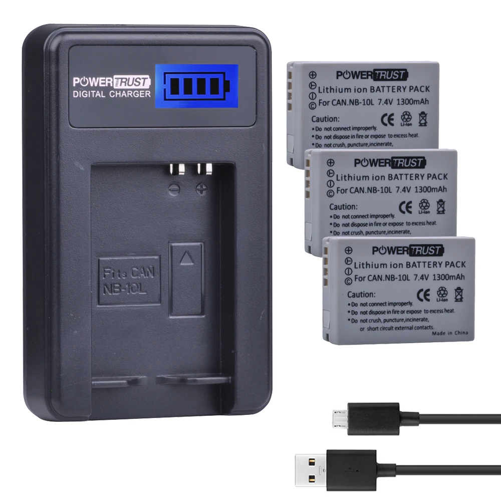3Pcs 1300mAh NB 10L NB 10L NB10L Camera battery + LCD USB Charger For