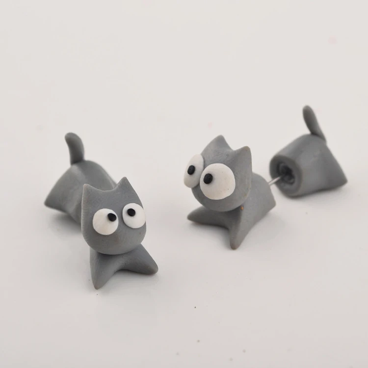 3d Pate A Modeler De Mode Creative Mignon Fimo Animal Uniqu Gris Couleur Chat Belle De Split Boucle D Oreille Pour Les Femmes Filles Cadeaux Livraison Gratuite Aliexpress