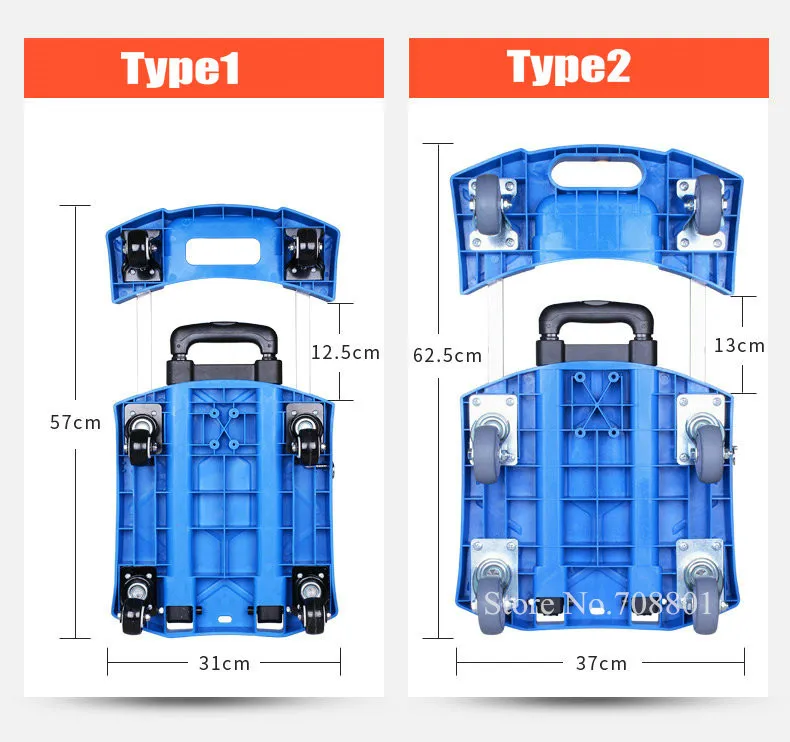 Складная Плоская тележка, нагрузка 400LBS, 6 колес, бытовой грузовик с поворотным рычагом, удлиняет дополнительные 12,5 см переносная тележка