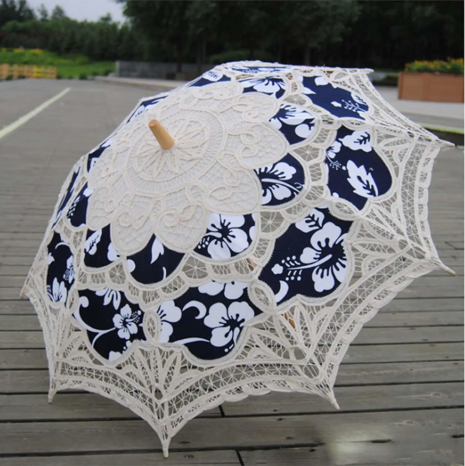 Анти-модный зонтик от солнца, хлопковый Вышитый свадебный зонтик, белый кружевной зонтик в стиле бэттенбург, Свадебный зонтик, украшения - Цвет: same as picture