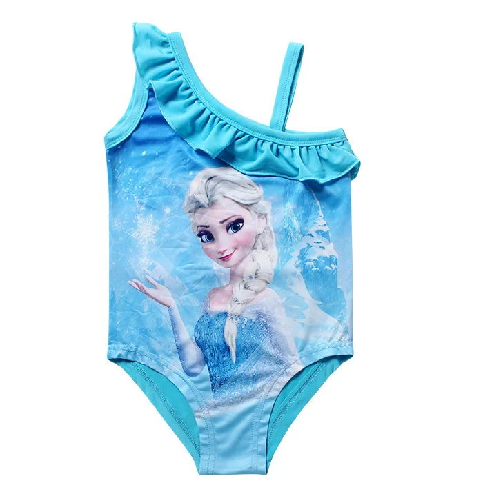 Новинка года; детский слитный купальник с изображением Эльзы для девочек; милый синий купальный костюм для девочек; летние купальные костюмы; G33-SW073