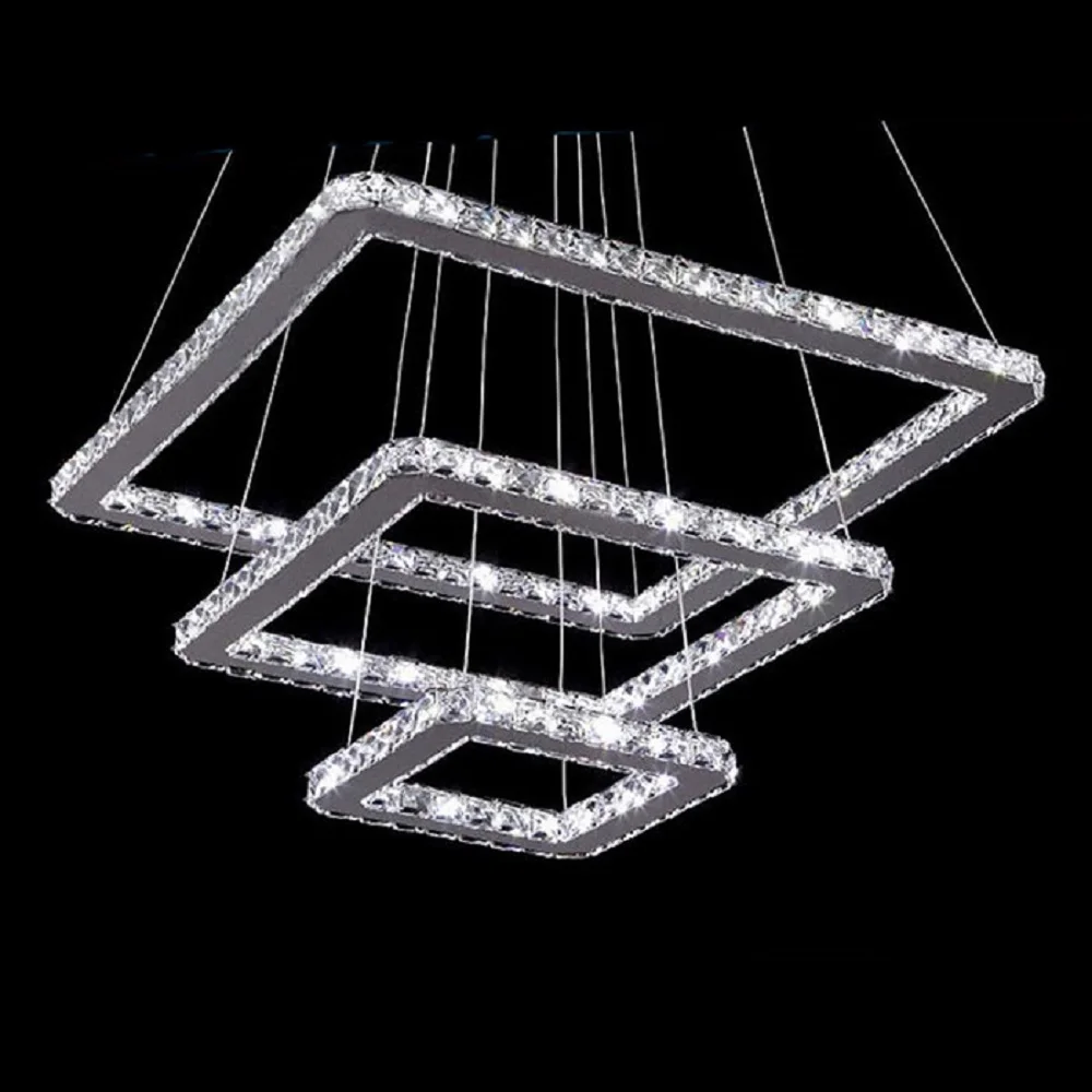 3 rings square led chandelier K9 Crystal LED hanging lighting 3 squares
