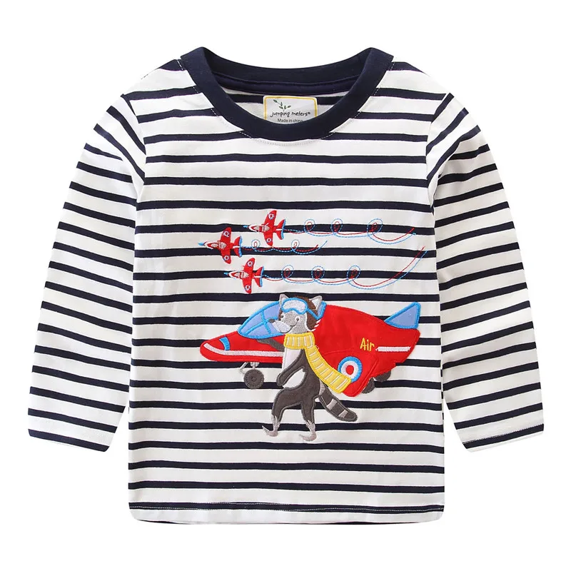 

Jumping meters new striped baby boys cartoon t shirts applique airplane children clothes kids spring autumn boys girls tee tops