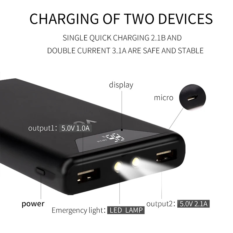 Voth 15000 мАч Внешний аккумулятор светодиодный ЖК дисплей Портативный 2 USB внешний 2.1A