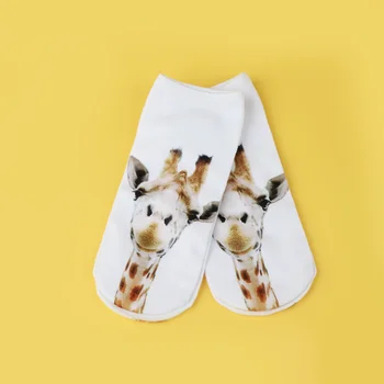 

1 Pair Fashion 3D Printed Giraffe Animal Design Women Sock White Soft Comfortable Low Cut Ankle Socks