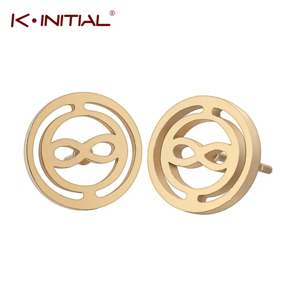 

Kinitial Women Fashion Stainless Steel Infinity Ear Stud Earrings Eternal Love Symbol Earring For Lovers' Ear Gift Round Jewelry