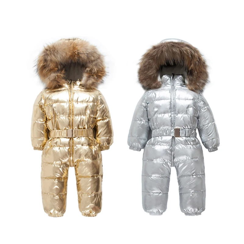 2018 New Childen Duck down Snowsuit Kids Winter Jumpsuit Baby Newborn Overalls Boys Girls Silver Go