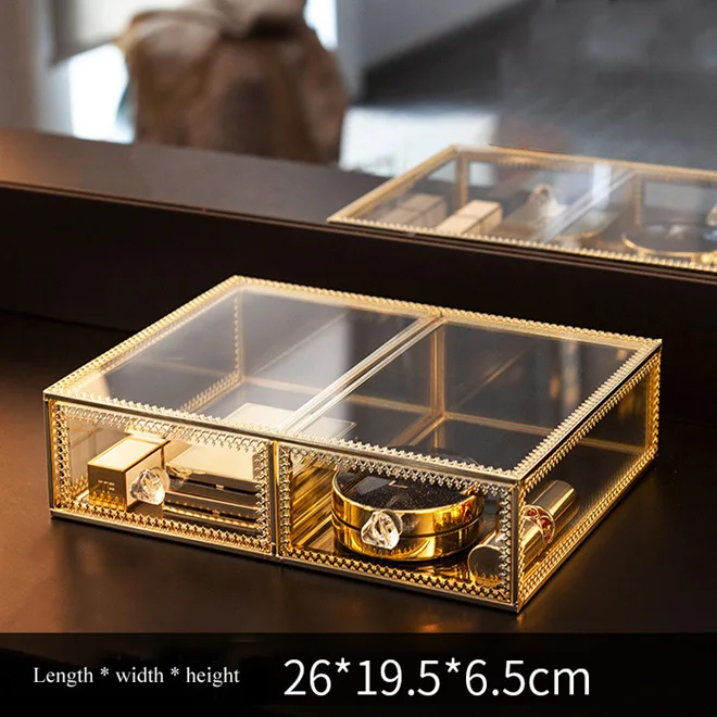 Luxury Glass Cosmetic Storage Box Drawers Makeup Organizer Desktop Cotton Swab Lipstick Holder Make Up Organizer Girl Gift