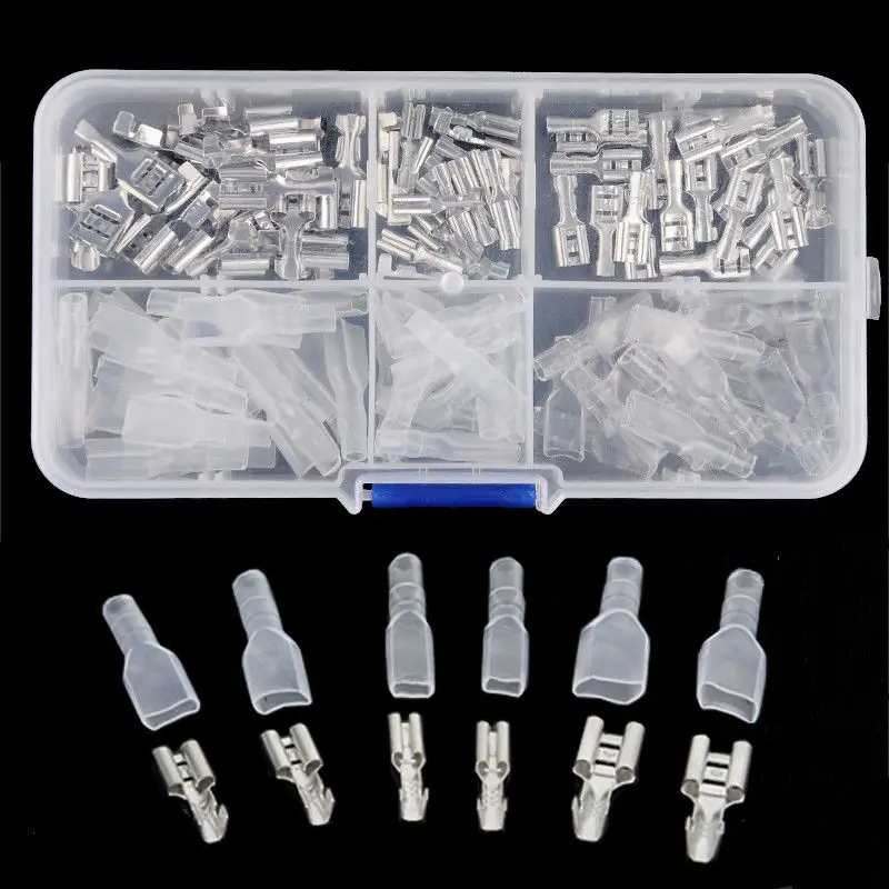 

120pcs 60 pairs Plug Spring Terminals + Transparent Jacket 6.3/4.8/2.8mm male / female Pluggable Crimp Terminal Wire Connector B