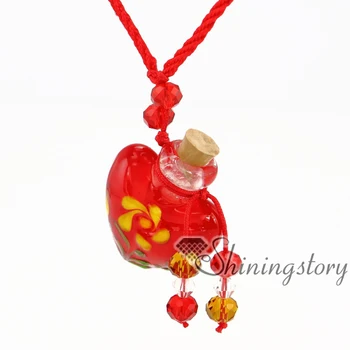 

heart lampwork glass perfume bottle essential oil necklace wholesale essential oil necklace diffuser aroma necklace wish bottle