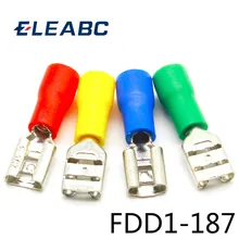FDD1-187 женский изолированный Электрический обжимная Клемма для 22-16 AWG Разъемы Кабель провод разъема 100 шт./упак. FDD1.25-187? FDD