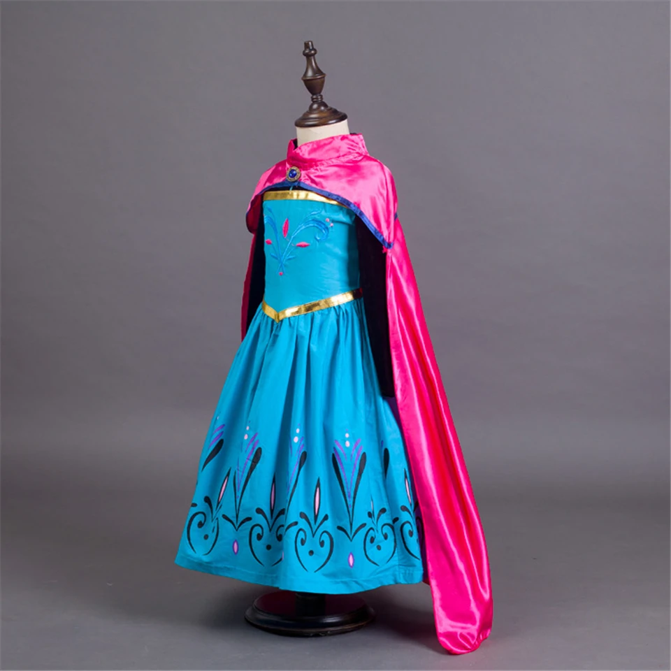 Платье с длинными рукавами для девочек платье Эльзы длинной накидкой Хэллоуин Эльза Костюм для коронации Снежная королева для детей с вышивкой нарядное платье принцессы