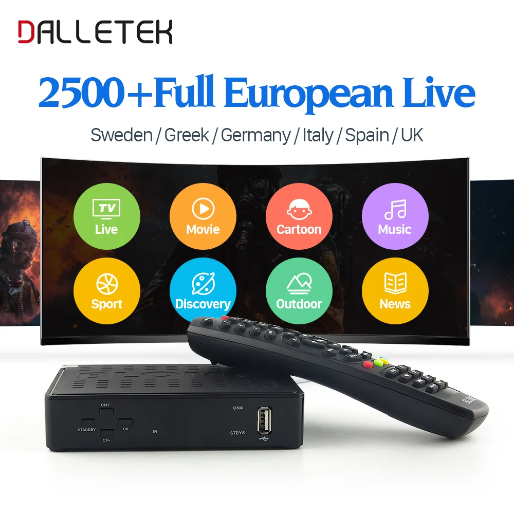 

Dalletektv Linux IP TV Box 1 Year IUDTV Code Subscription 2500+ IPTV Europe Sweden Spain Italy French Arabic IPTV Box PK MAG250