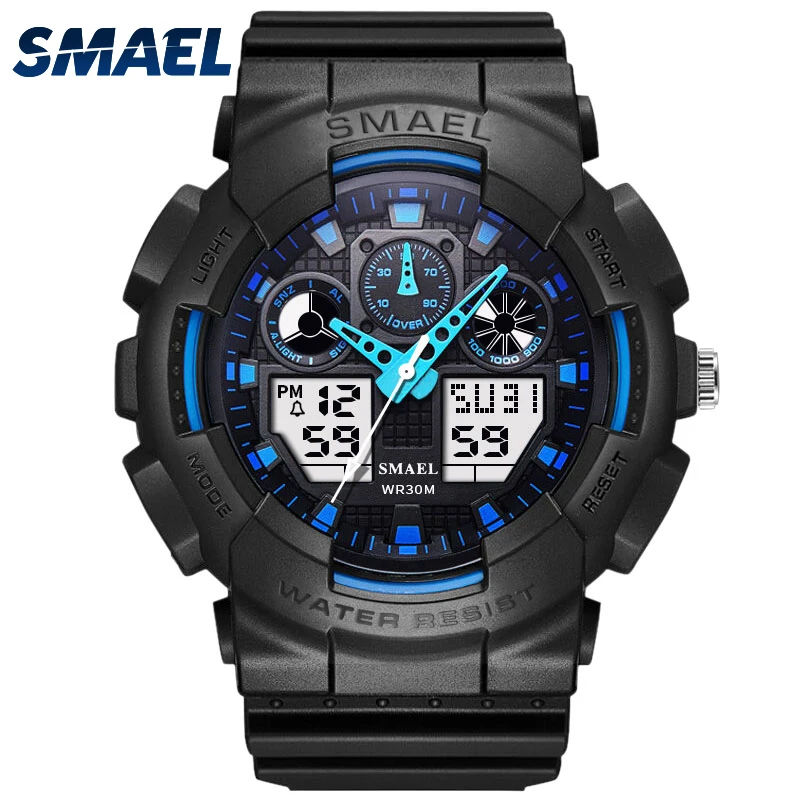 SMAEL, брендовые цифровые часы, светильник S Shock, мужские часы, водонепроницаемые, 50 м, светодиодный, синие, мужские часы, спортивные, 1027, relogio masculino
