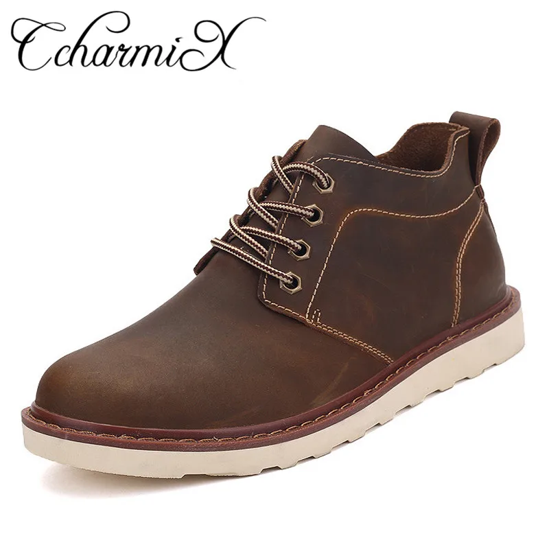 

CcharmiX Mens Work Shoes Split Leather Spring Autumn Waterproof Working Boots Men Fashion Hightop Men Shoes Safety Footwear Man