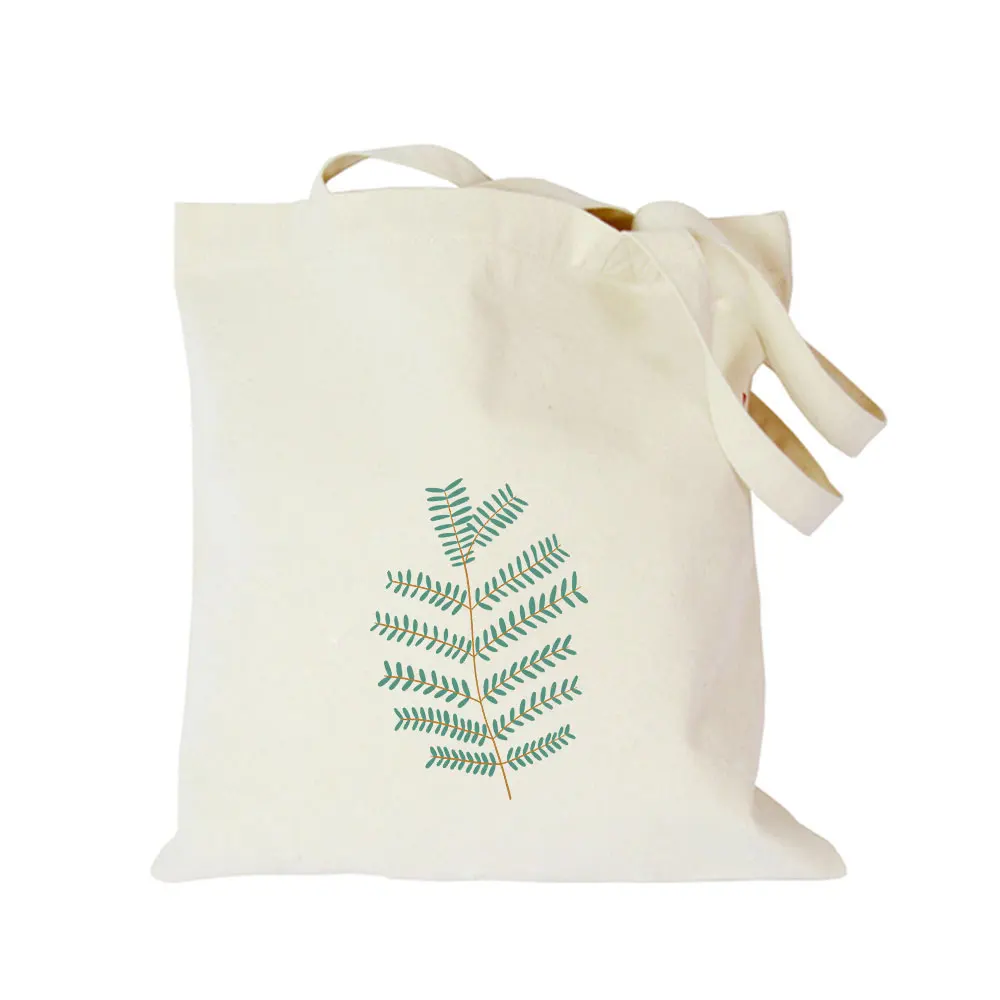 2019 green plant leaf black cotton canvas bag customized eco girl tote bag custom made shopping bags with logo for men or women  (1)