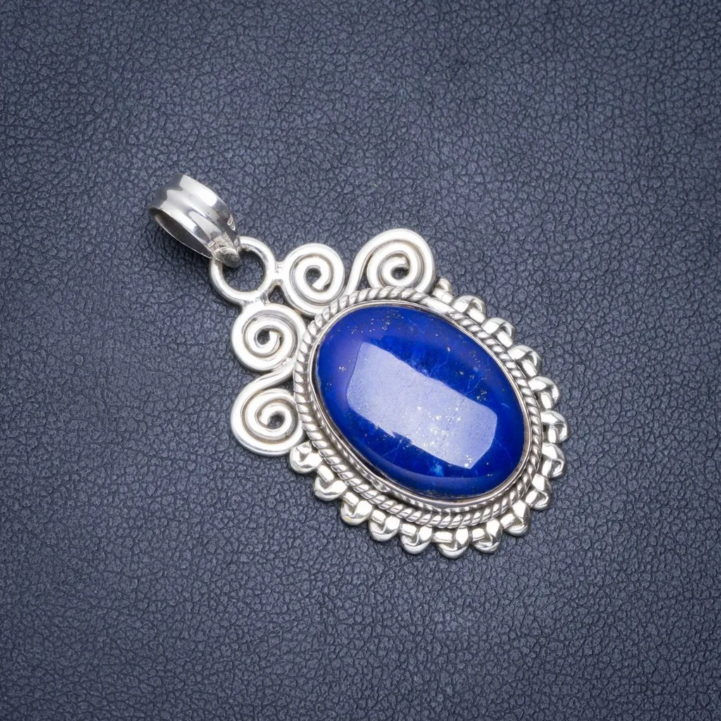 

Natural Lapis Lazuli Handmade Unique 925 Sterling Silver Pendant 1.5" A0479