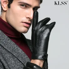 Klss Brand Genuine Leather Men Gloves Autumn Winter Warm Thicken High Quality Deerskin Glove Comfortable Casual J67