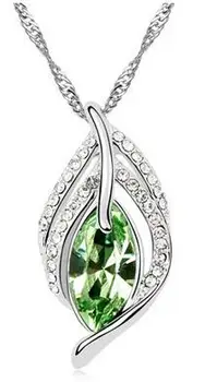 Austrian Crystal Leaf Feather pendant necklace fashion jewelry Lovely gift free shipping new arrival design charms women quality