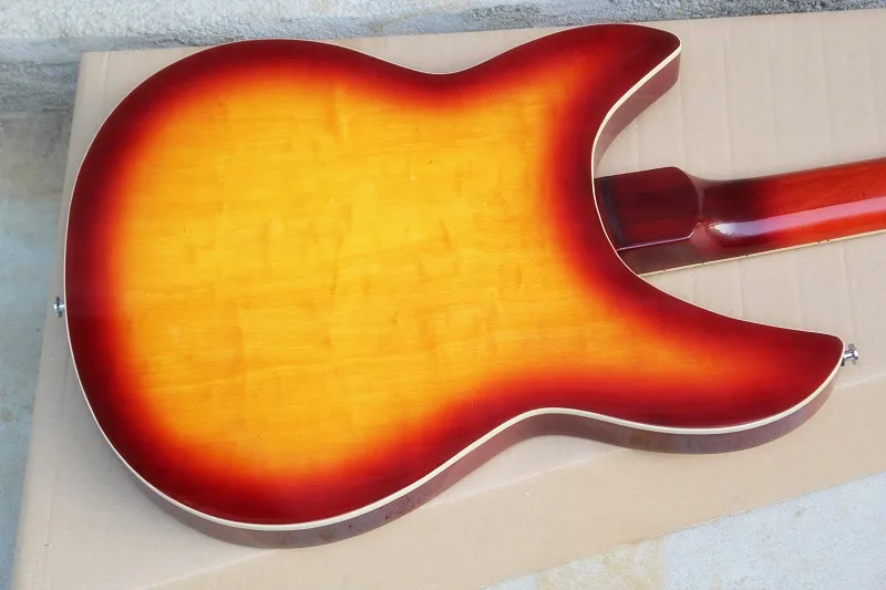 Custom Shop Sunburst rickenback 360 Полу полый корпус 12 строки Джаз электрогитары Двойной выход в jacks моно Ricken Гитары