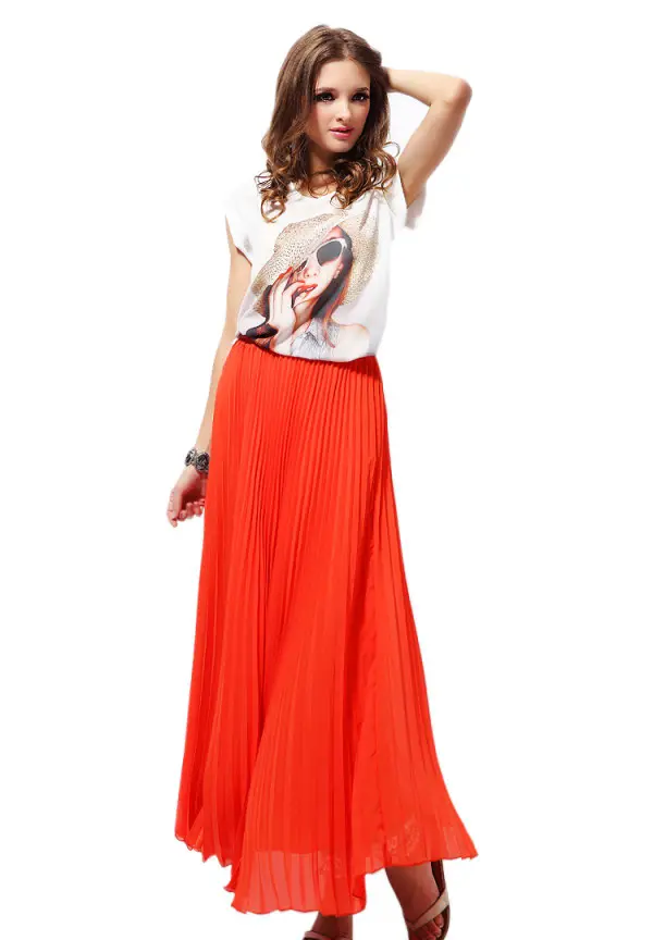 Новые летние женские Модные Природные Талия Твердые Цвет эластичные шифоновая пляжная юбка в складку Женская линия юбка длиной до лодыжки N5