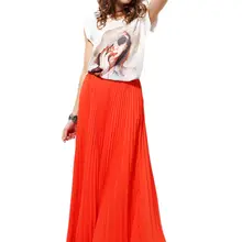 Новые летние женские Модные Природные Талия Твердые Цвет эластичные шифоновая пляжная юбка в складку Женская линия юбка длиной до лодыжки N5