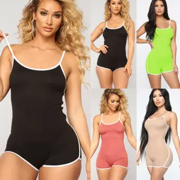 

Fashion Women Ladies Solid Skinny Slim Holiday Crop Top Shorts Casual Sleeveless Summer Beach Mini Jumpsuit