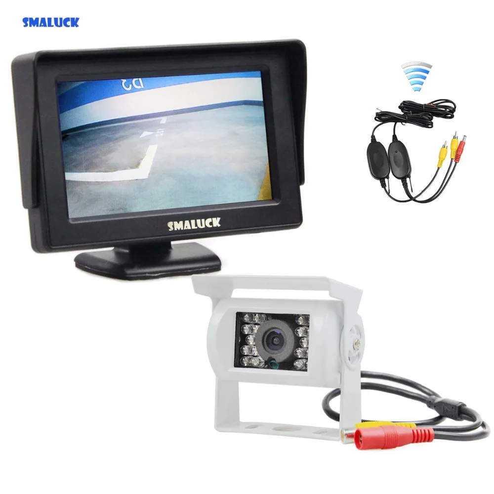 

SMALUCK Wireless 4.3" Car Rear View Monitor IR CCD Backup Camera Parking Assistance System for Trucks Caravans Bus Motorhome