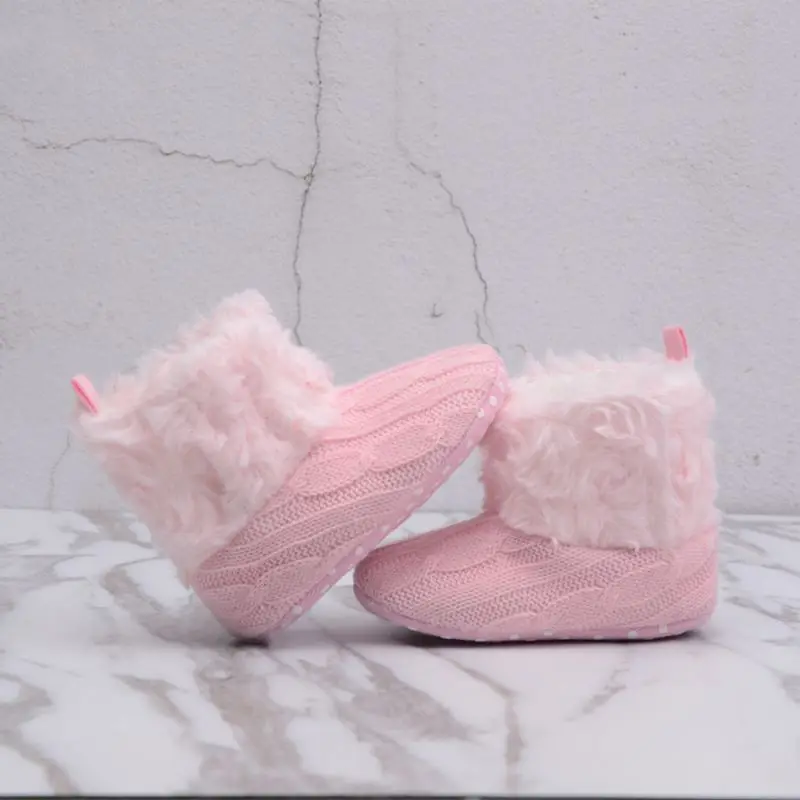 Baby Ankle Snow Boots Winter Warm First Walkers Solid Infant Crochet Knit Fleece Baby Shoes For Boys Girls