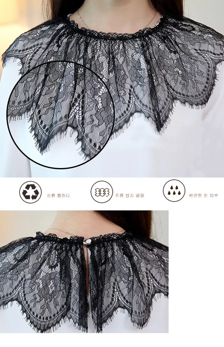 2019 New Autumn Tops Women Fashion Lace Patchwork Blouses Casual Long Sleeve Chiffon Blusas Mujer Pink White Shirt Female (2)