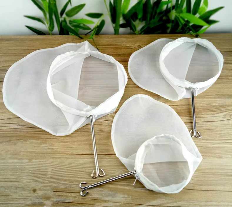Free shipping New nylon milk/tea/coffee filter bags with stainless steel handle rim pull coffee