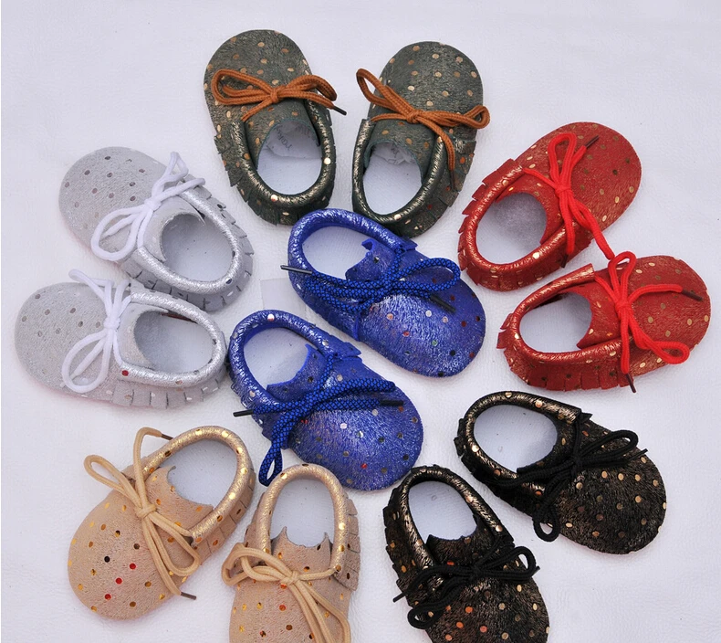 Hot Sell Red Sole Genuine Leather Polka Dot First Walkers Children