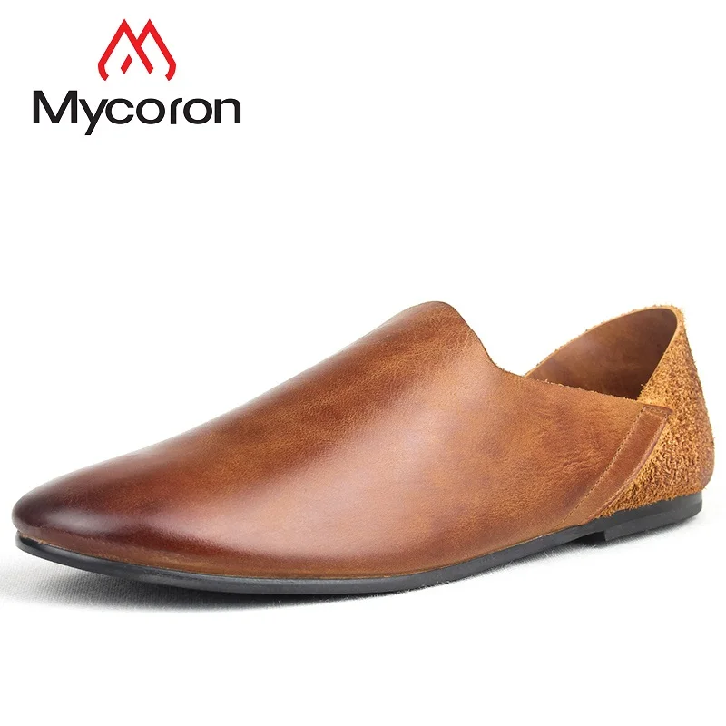

MYCORON Luxury Product New Super Soft Leather Men Boots Genuine Leather Silp On Men Driving Shoes For Sapatos Masculino