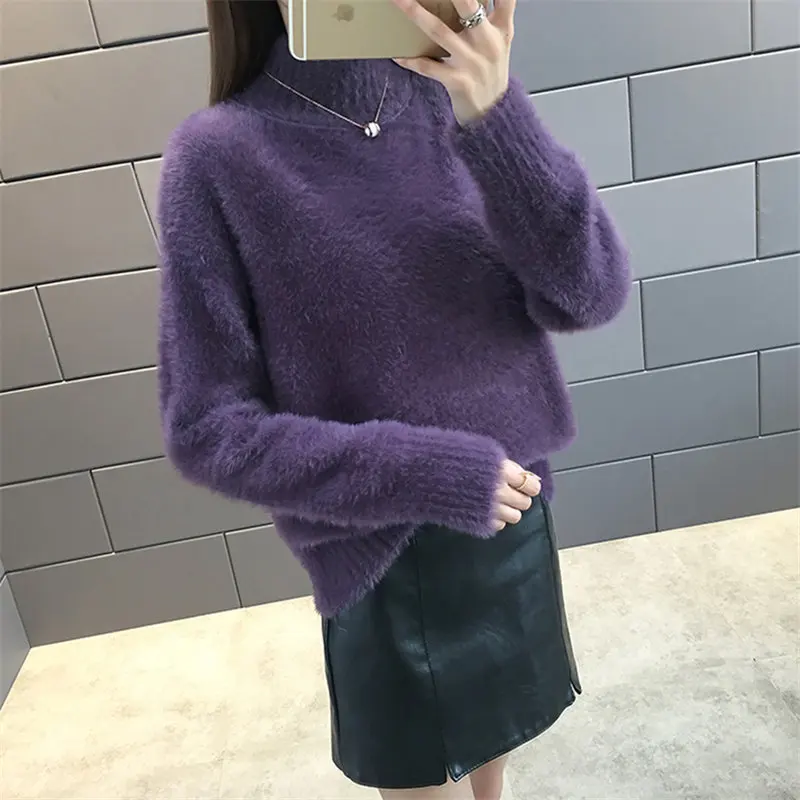 Winter Turtleneck Sweater Korean Faux Fur Long Sleeve Fluffy Pullover Women Knitted Jumper 2018 Winter Warm Sweaters