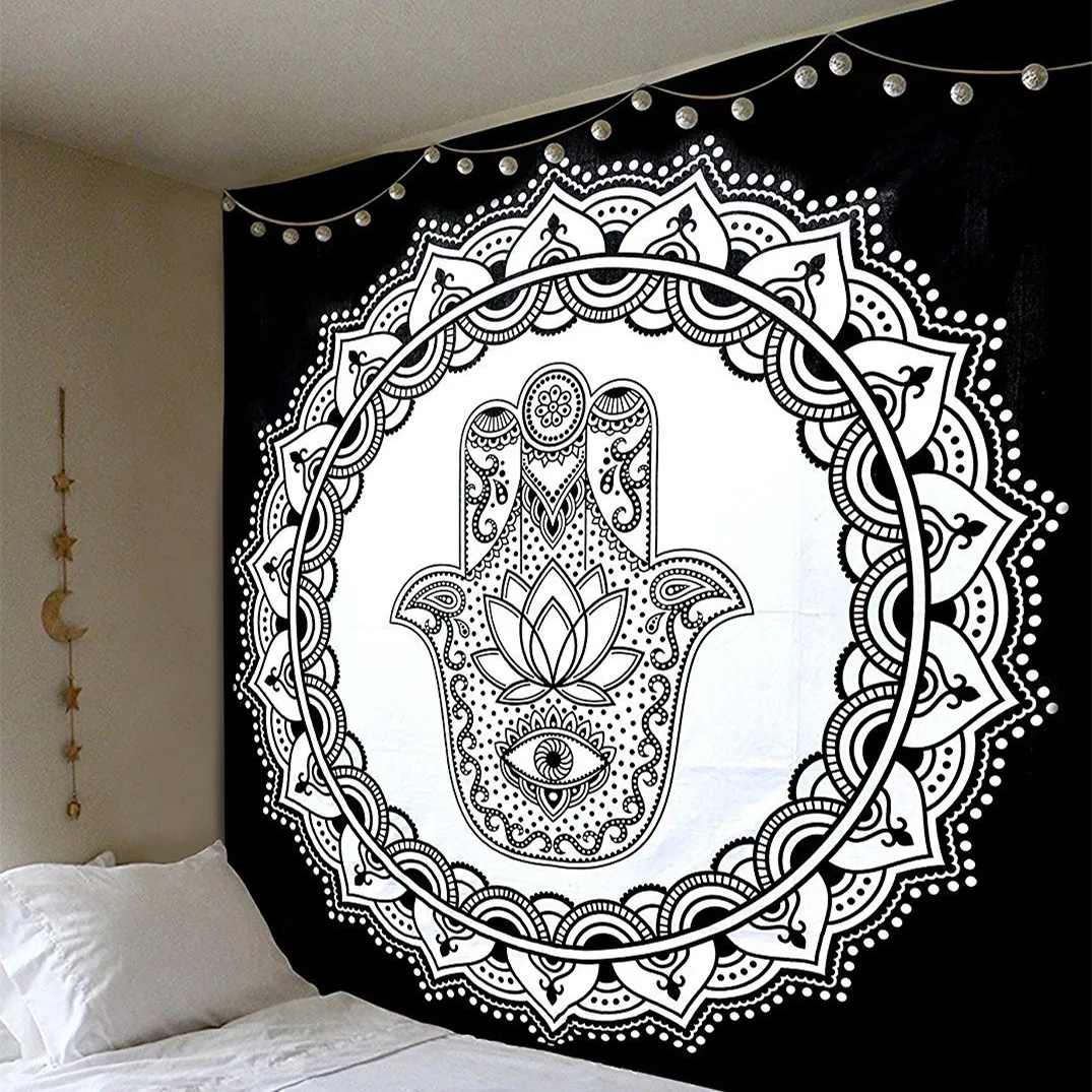 

Indian Bohemian Tapestry black Bergamot Printed home Decorative Mandala Tapestry 210cmx150cm Wall Hanging Throw Bedspread