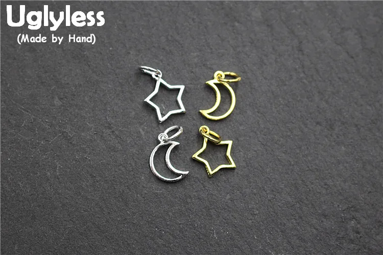

Uglyless Real 925 Sterling Silver Moon Star Charms Accessories Jewelry DIY MINI Pendants Jewellery Cute Handmade Hollow Findings