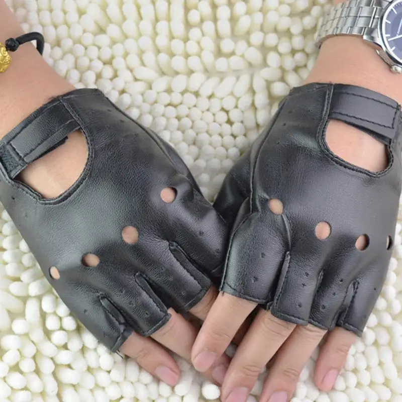 

1 Pair Black PU Leather Fingerless Gloves Solid Female Half Finger Driving Women Fashion Punk Gloves #5