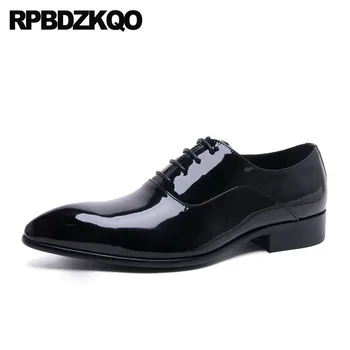 

Luxury Pointed Toe Brand Custom Runway Italian Wedding Men Black Patent Leather Dress Shoes Office Real Oxfords Italy Genuine