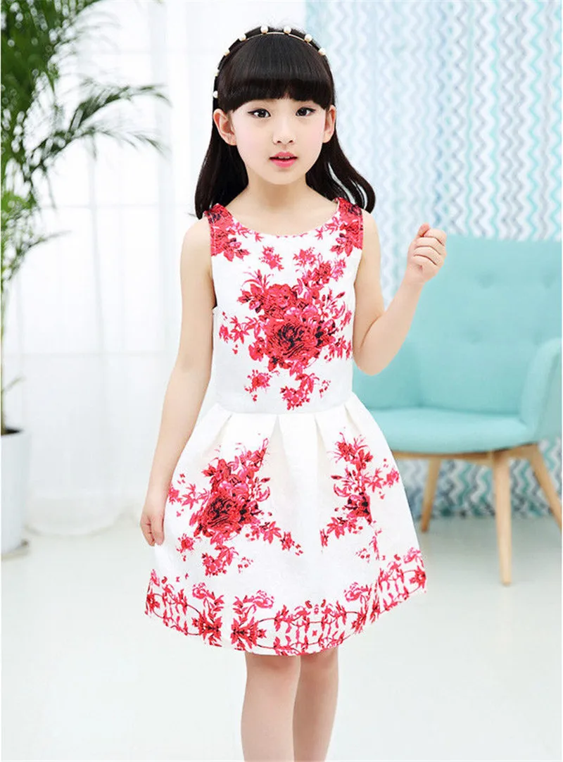 

Sleeveless Children Girls Summer Dress Kids Girls Princess Floral Summer Party Dress Sundress Clothes 5-12Y