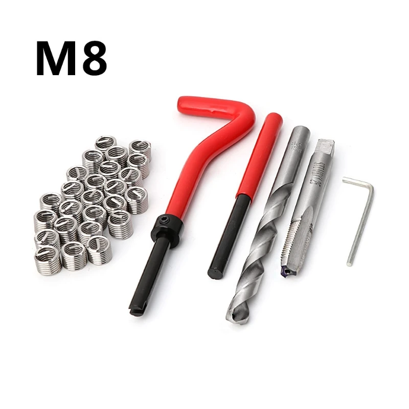 M8 Car Pro Strumento Per Trapano A Spirale Inserto Per Riparazione Filettatura Metrica Kit 30 Pezzi Per Strumenti Di Riparazione Auto Elicoidali Piede