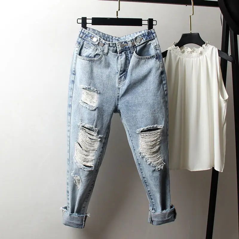 4XL Ripped Jeans For Women High Waist Loose Vintage Boyfriend Jeans Femme Denim Harem Pants Streetwear Plus Size Mom Jeans Q1413