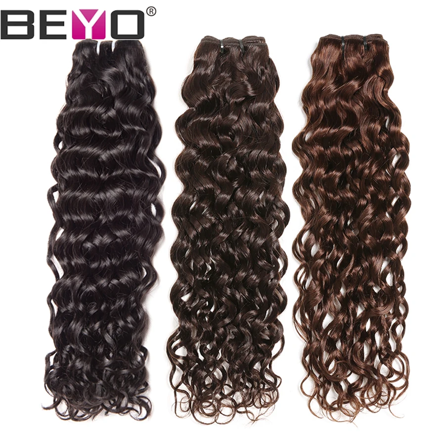 Peruvian Water Wave Hair Bundles Human Hair Bundles 13 4 Bundle Deals 10-28'' #2#4Natural Color Non-Remy Hair Extension Beyo (2) - 