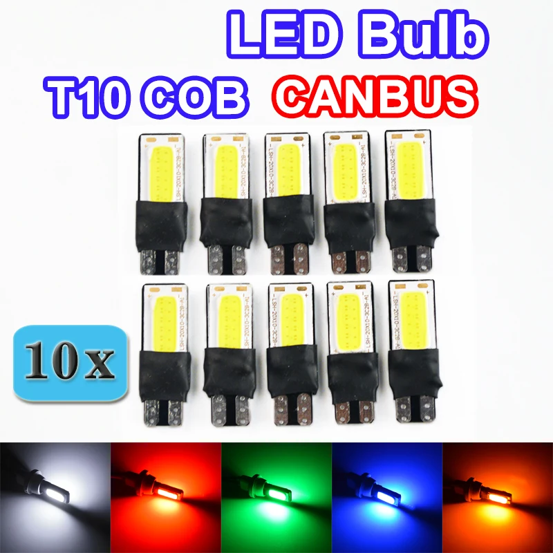 

Flytop 10 x W5W COB CANBUS T10 194 Error Free Car LED Bulbs CAN BUS Lights White Red Green Blue Yellow Color Auto Lamps